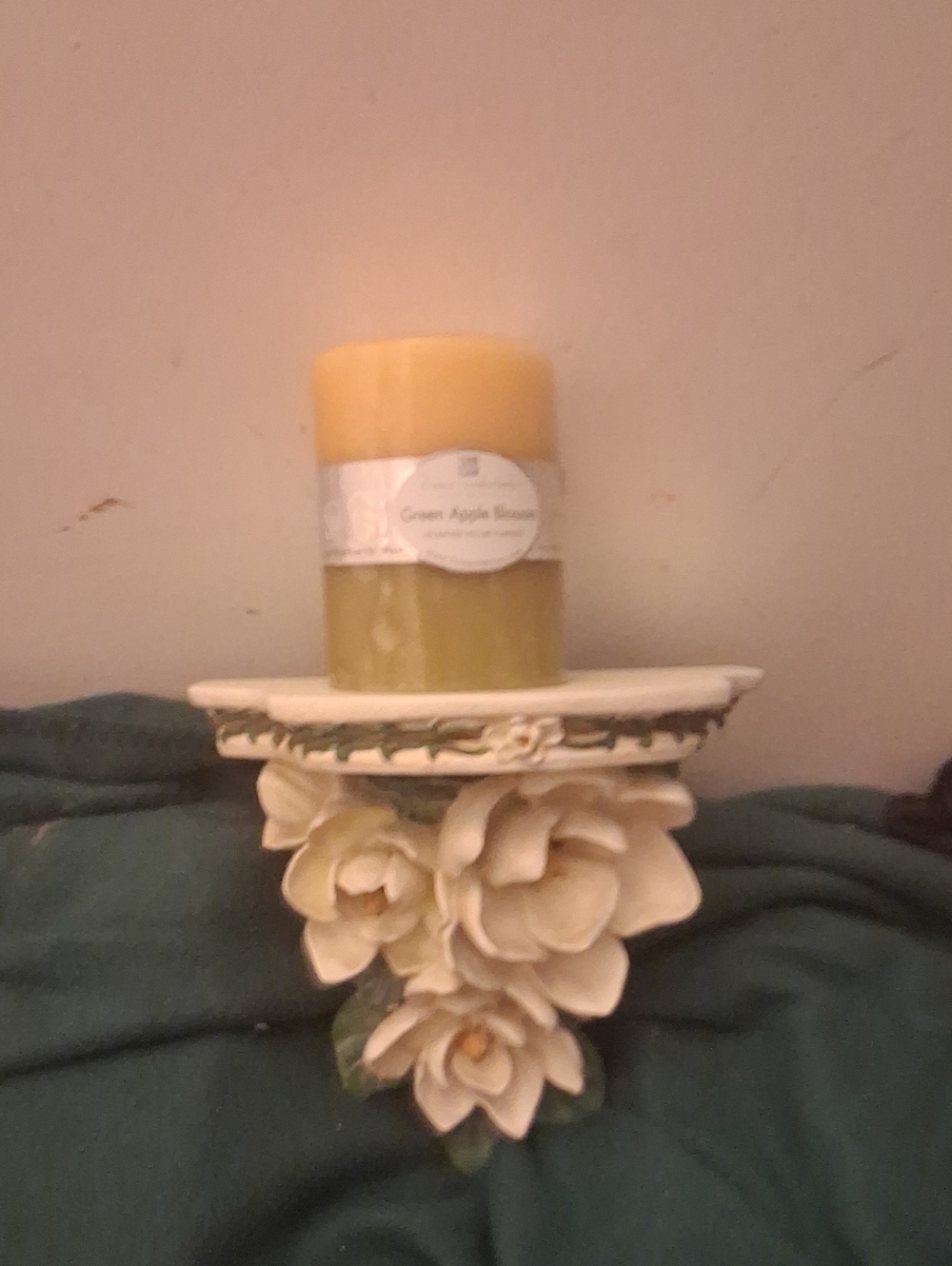 Porcelain White Flower Figurine Pair - Cream & Green Floral sconces.